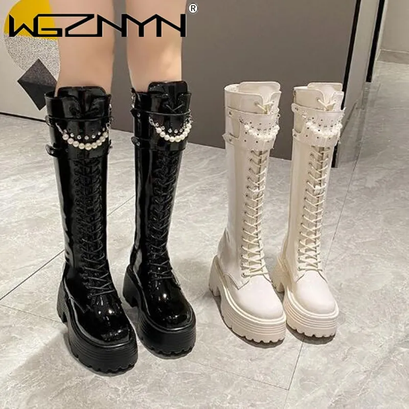 Knee High Boots Women - Zimowe skórzane ciepłe pluszowe buty damskie